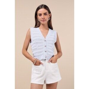 Lulus Delightfully Posh Light Blue Button-front Sweater Vest Top - Size M